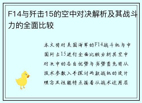 F14与歼击15的空中对决解析及其战斗力的全面比较
